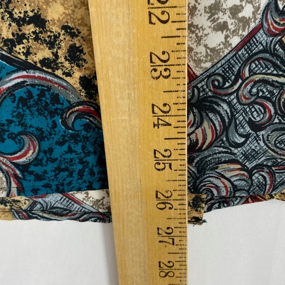 Classic Collection Womens Size 12 Vintage Button Up Blouse Teal Beige Red Print - Picture 9 of 9